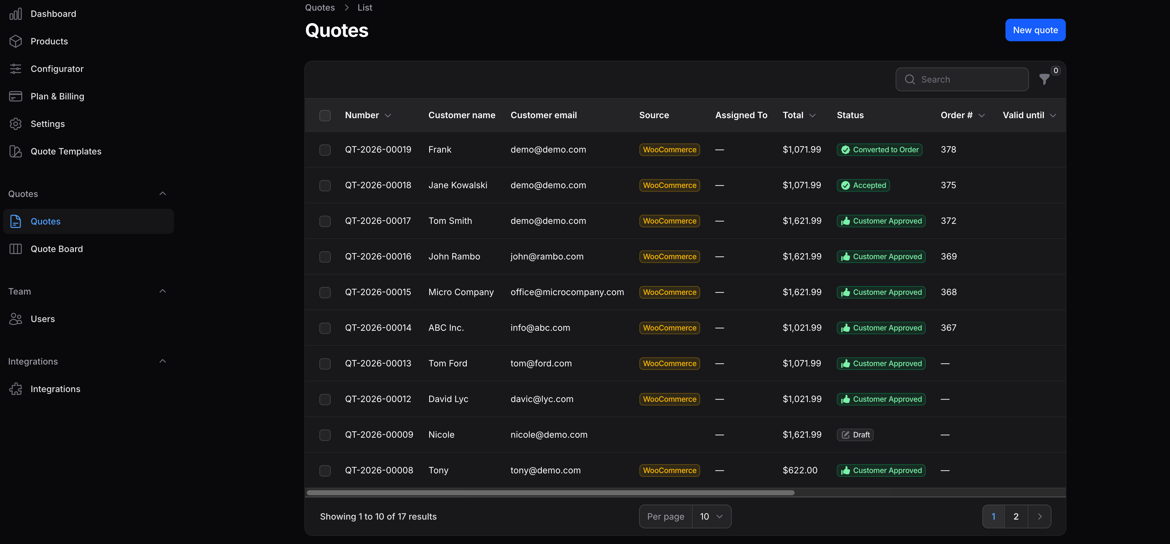 Review incoming quotes